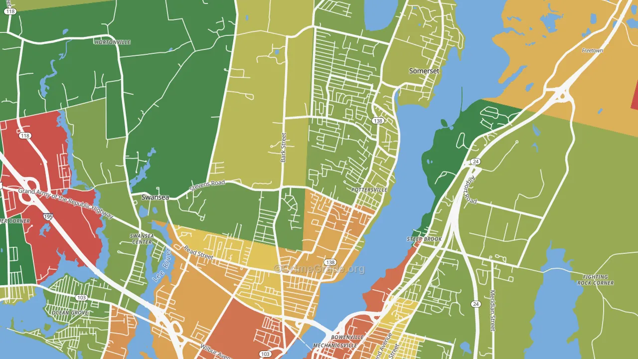 Somerset, MA Map of Robbery Rates