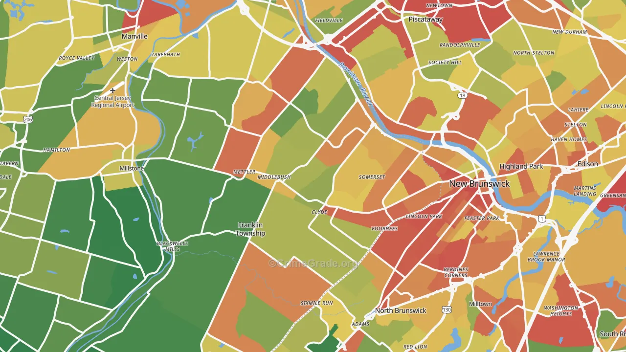 Somerset, NJ Map of Robbery Rates