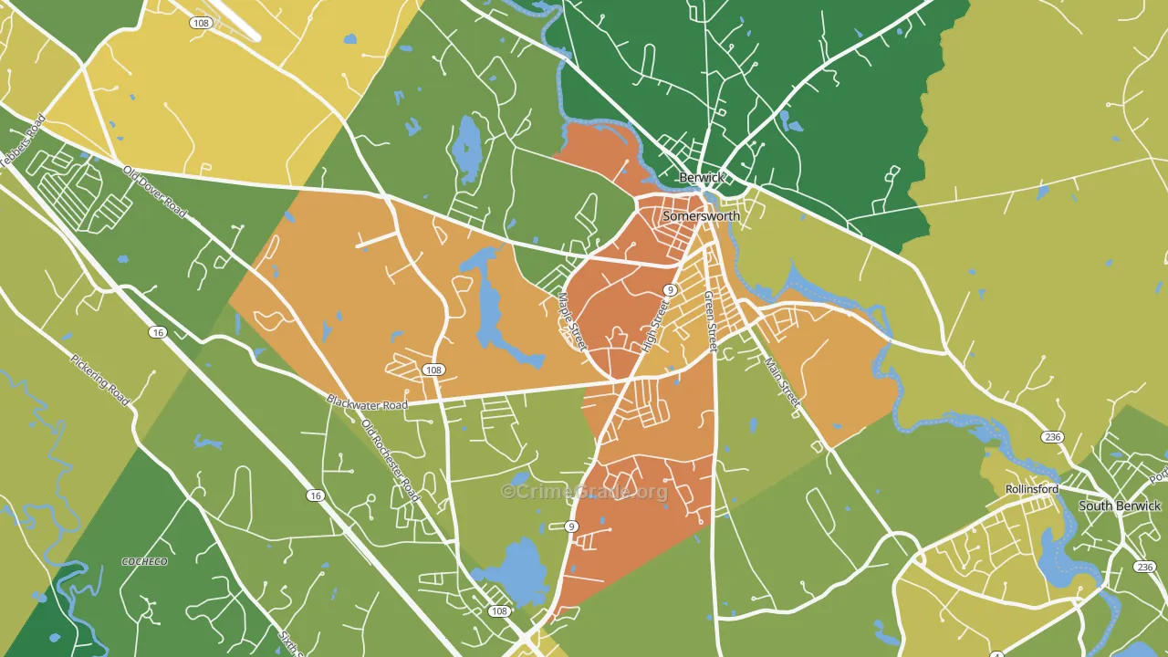 Somersworth, NH Map of Robbery Rates