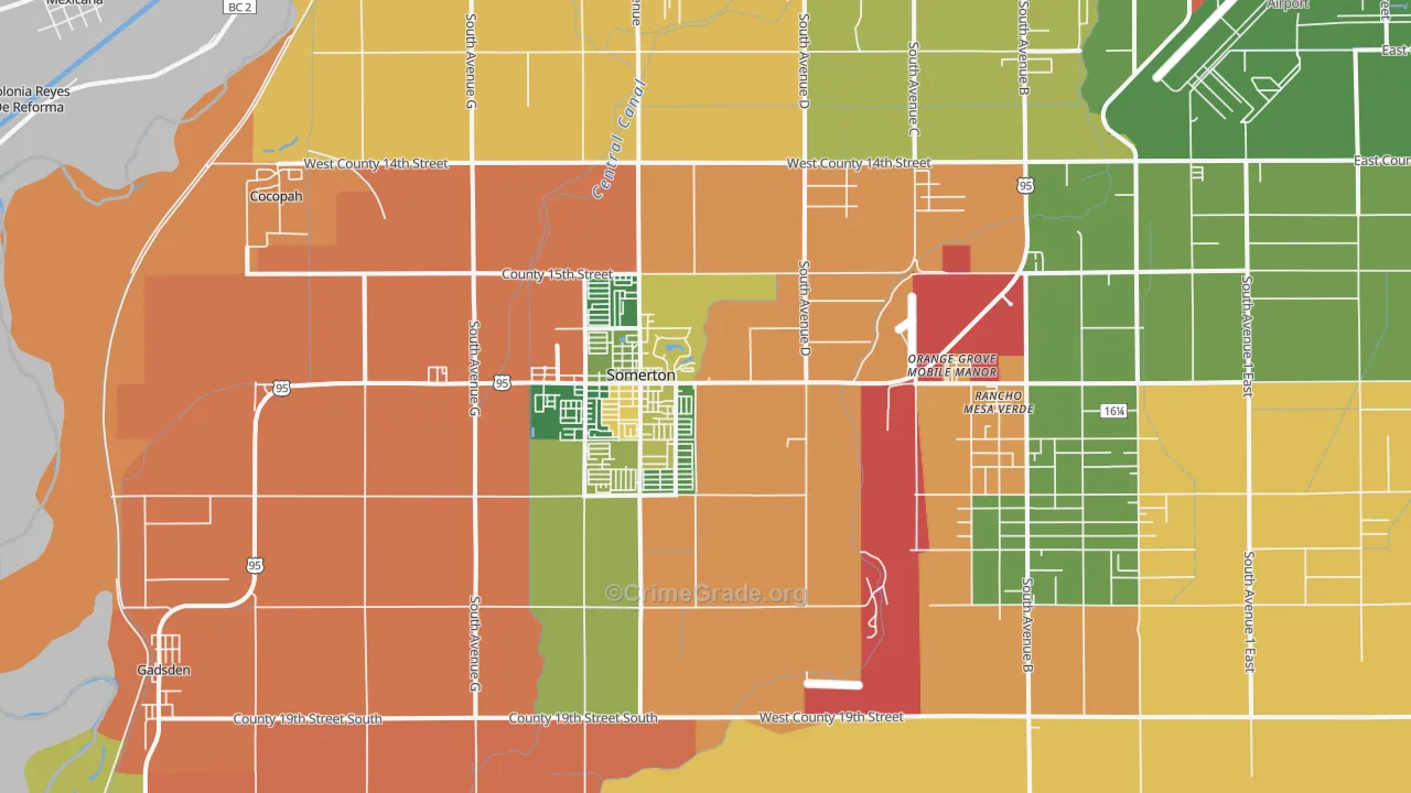 Somerton, AZ Map of Robbery Rates