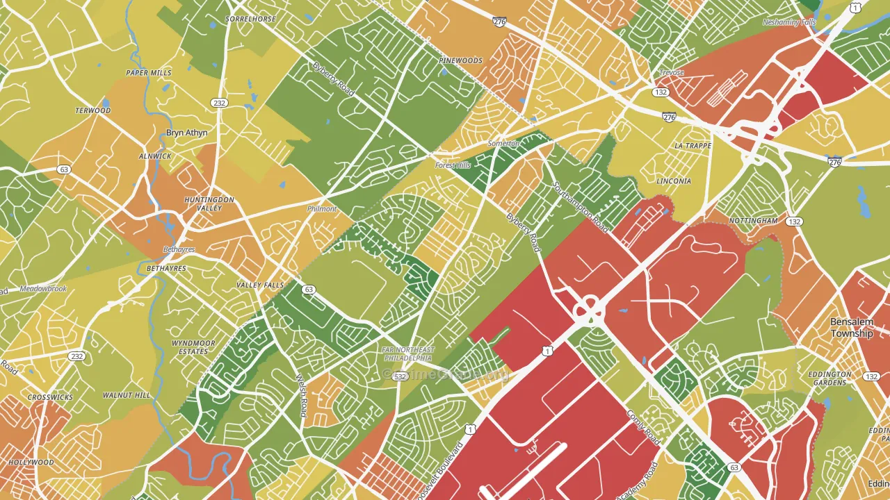Somerton, Philadelphia, PA Map of Robbery Rates