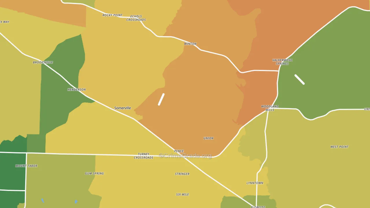 Somerville, AL Map of Robbery Rates