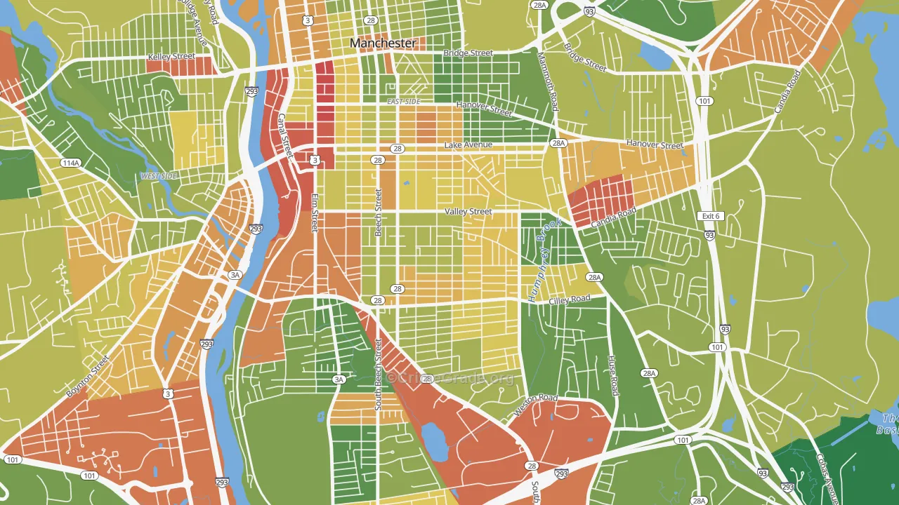 Somerville, Manchester, NH Map of Robbery Rates
