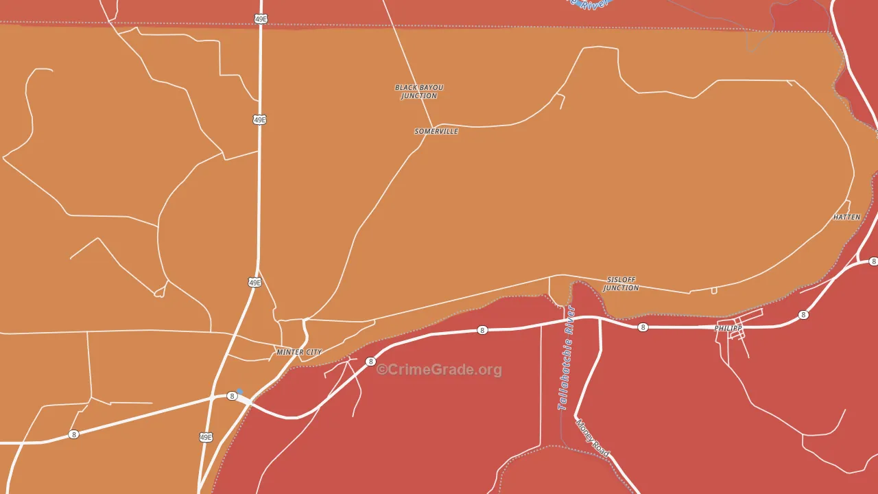 Somerville, MS Map of Robbery Rates