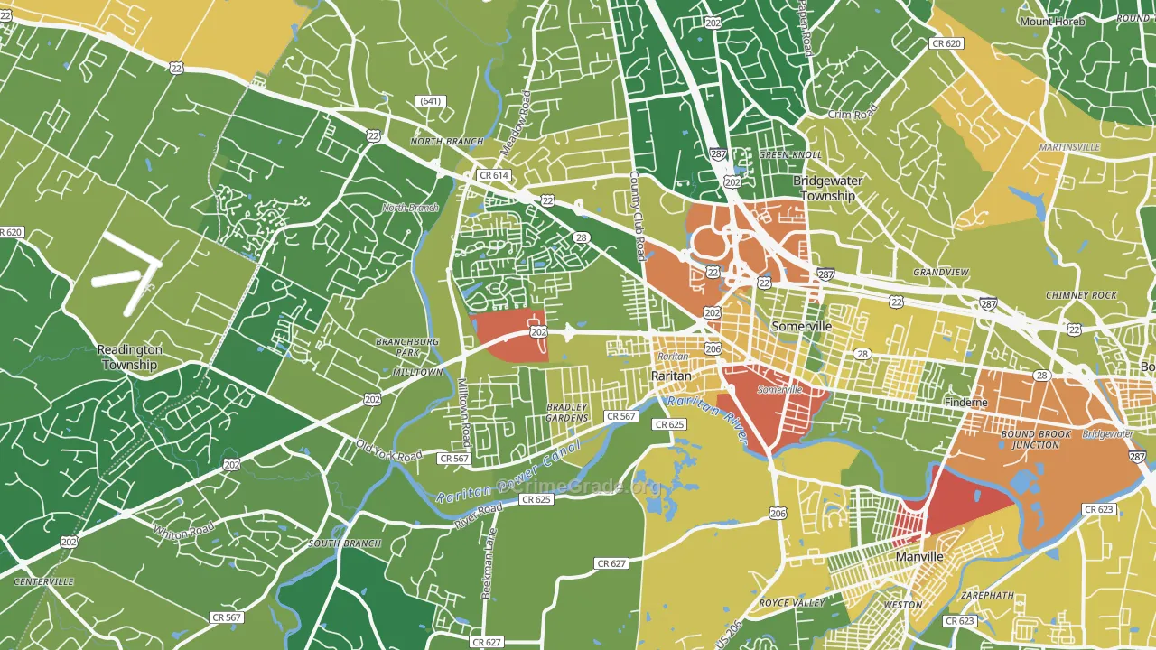 Somerville, NJ Map of Robbery Rates