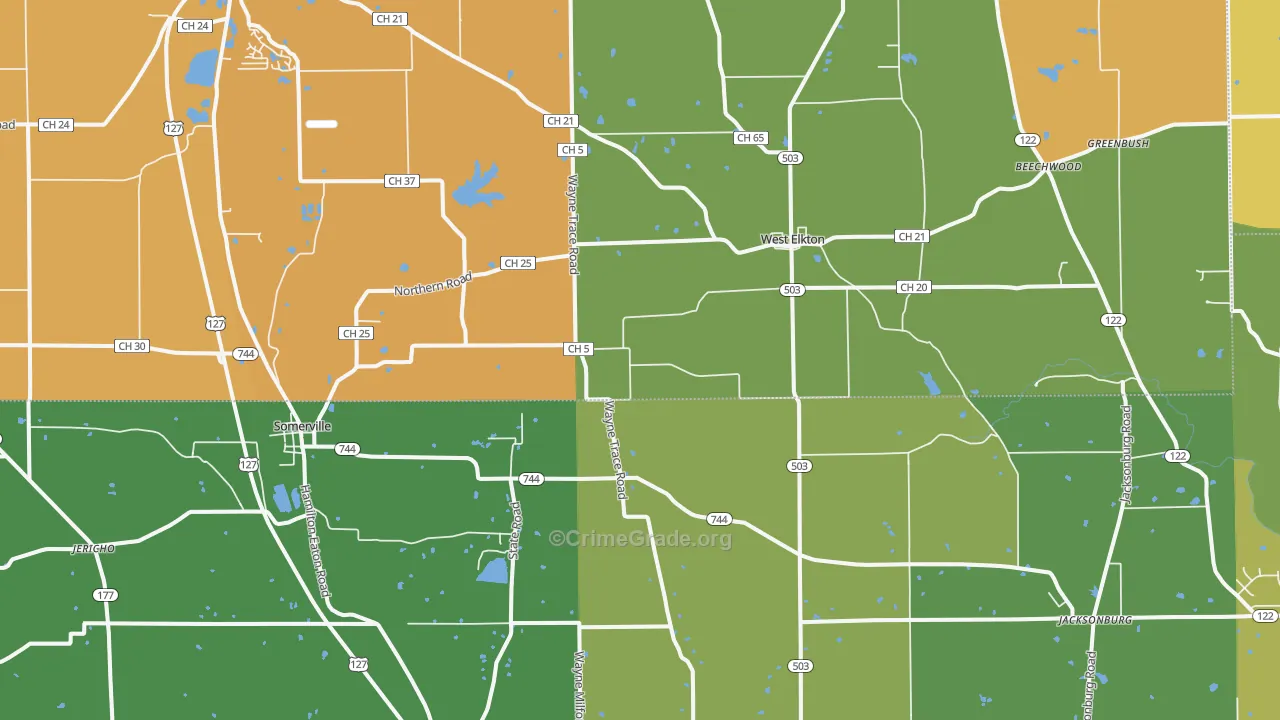 Somerville, OH Map of Robbery Rates