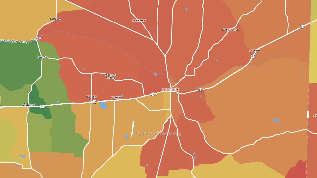 Somerville, TN Map of Robbery Rates
