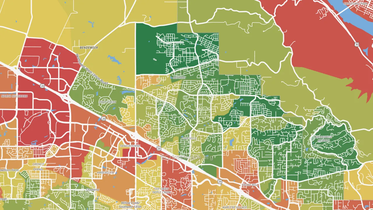 Sommerset West-Elmonica North, Bethany, OR Map of Robbery Rates