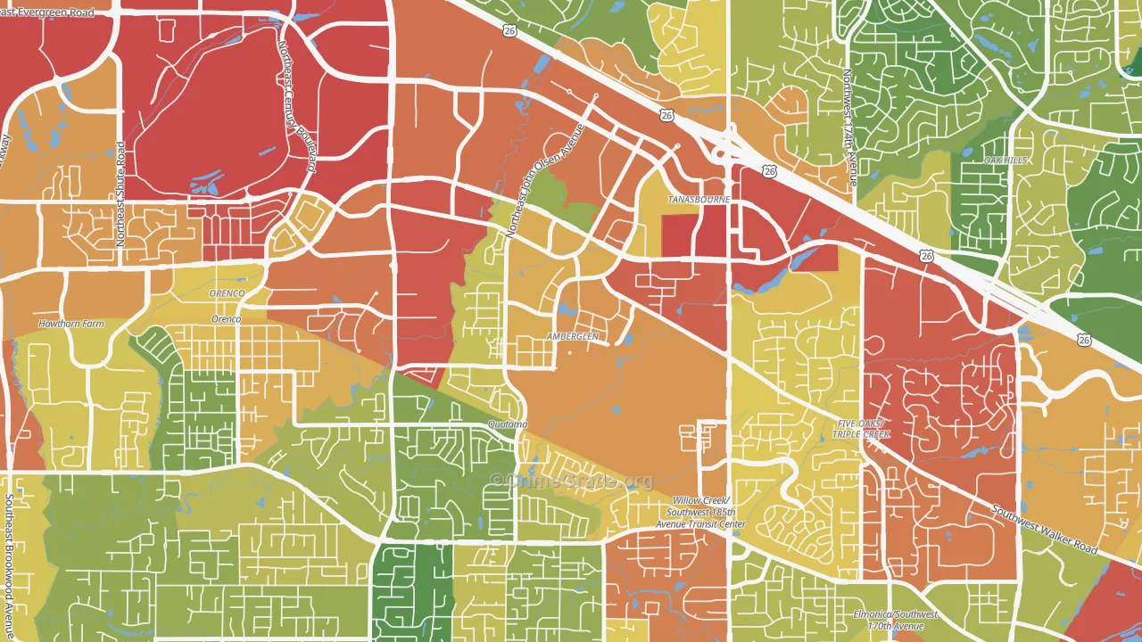 Sommerset West-Elmonica South, Hillsboro, OR Map of Robbery Rates