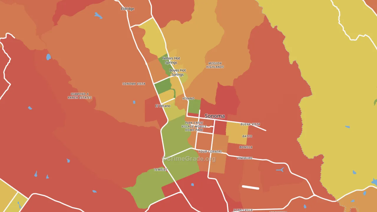 Sonoma, CA Map of Robbery Rates