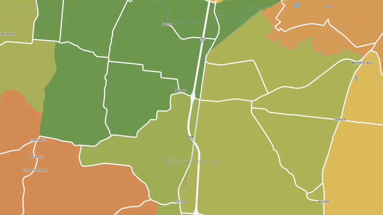 Sonora, KY Map of Robbery Rates