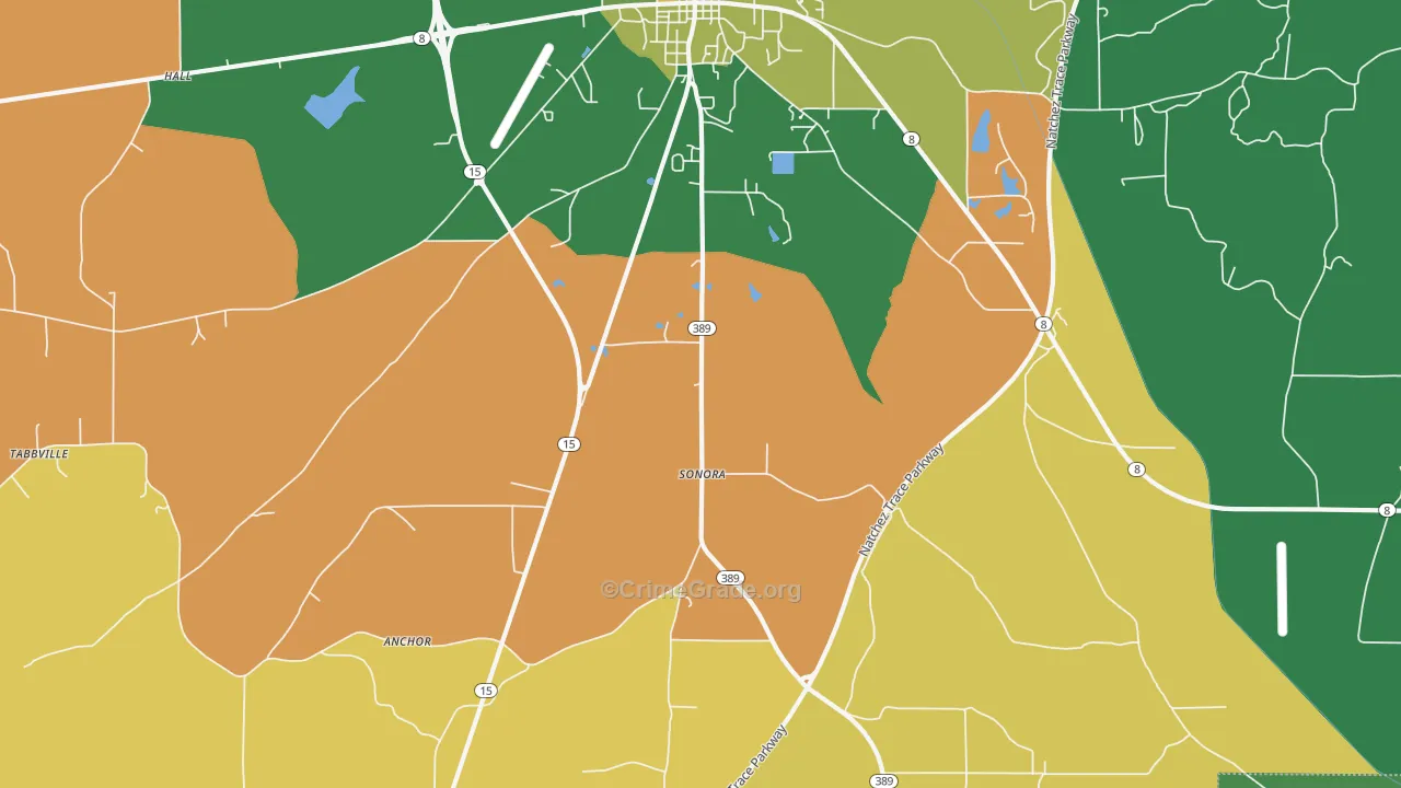 Sonora, MS Map of Robbery Rates