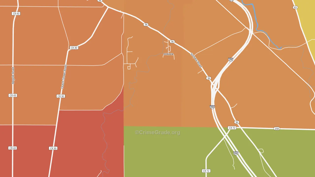Sonyea, NY Map of Robbery Rates