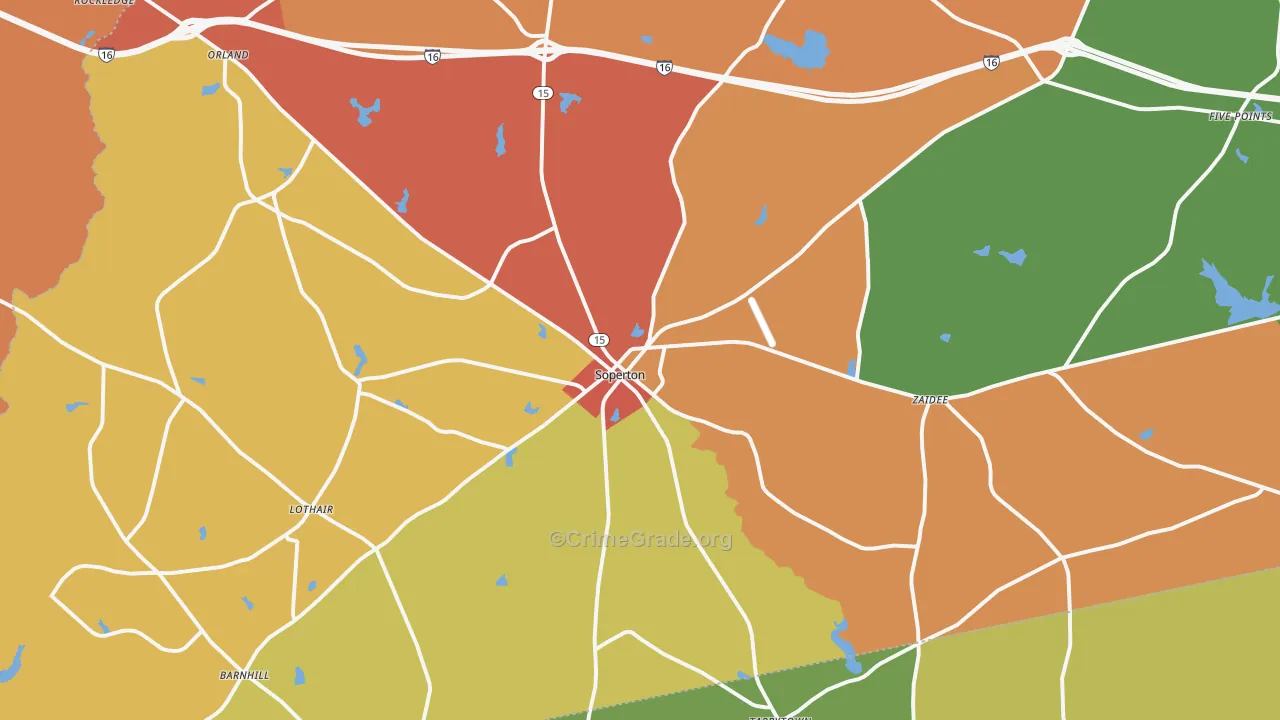 Soperton, GA Map of Robbery Rates