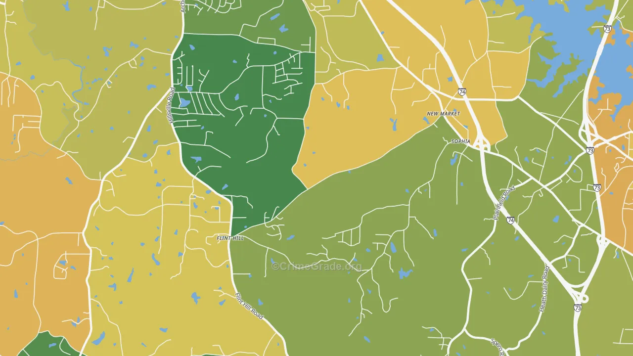 Sophia, NC Map of Robbery Rates