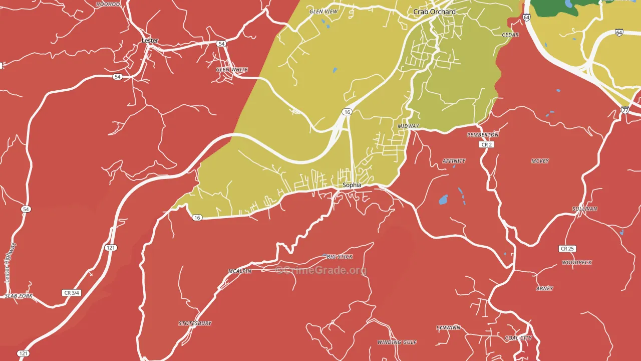 Sophia, WV Map of Robbery Rates