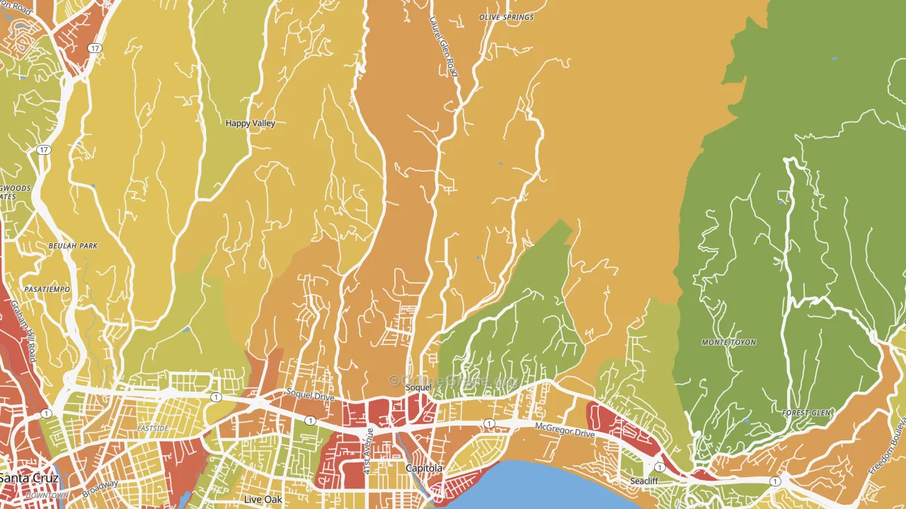 Soquel, CA Map of Robbery Rates