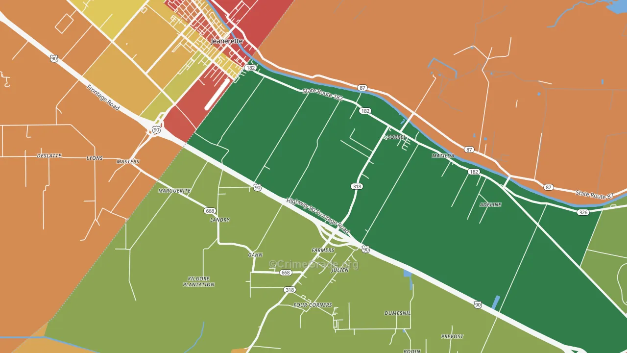 Sorrel, LA Map of Robbery Rates
