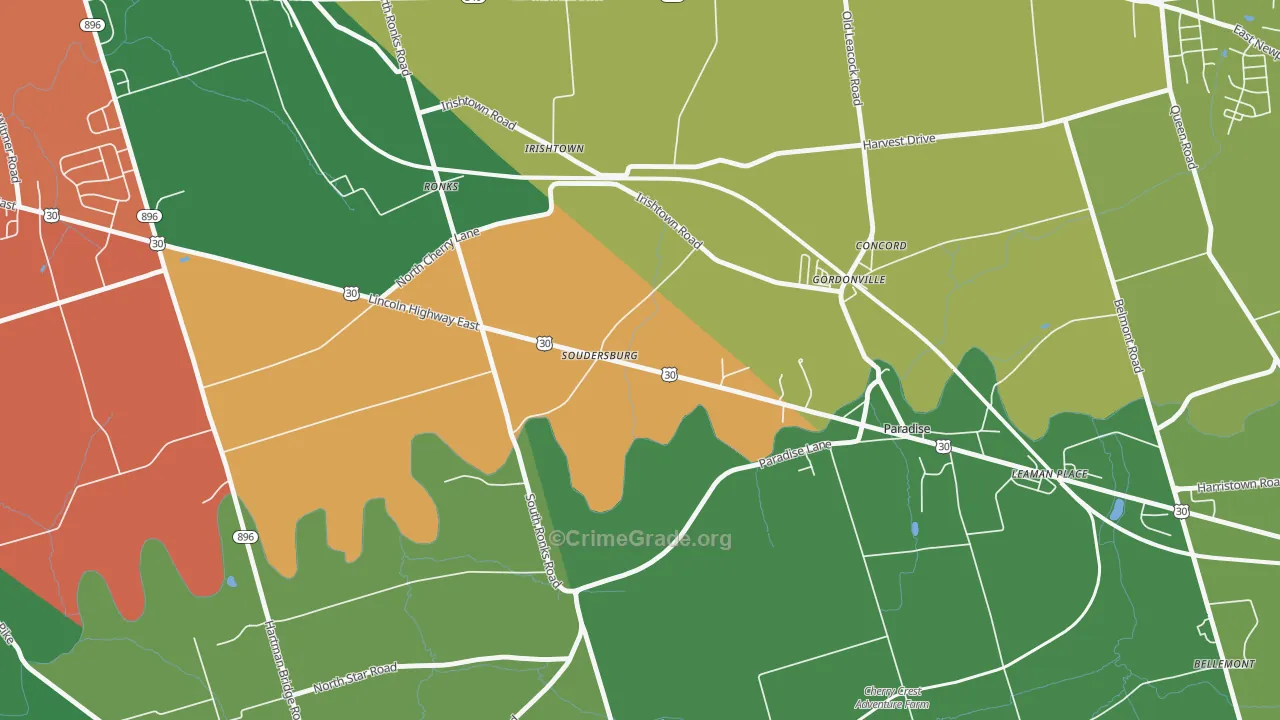 Soudersburg, PA Map of Robbery Rates