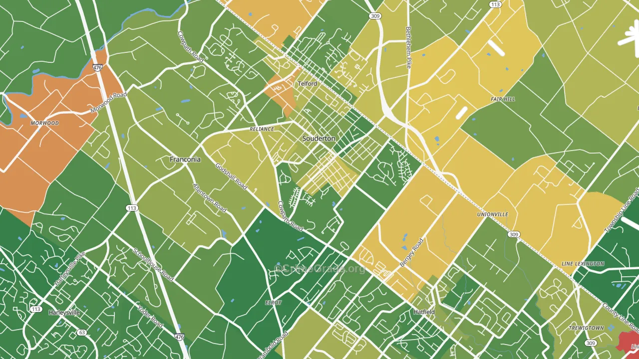 Souderton, PA Map of Robbery Rates