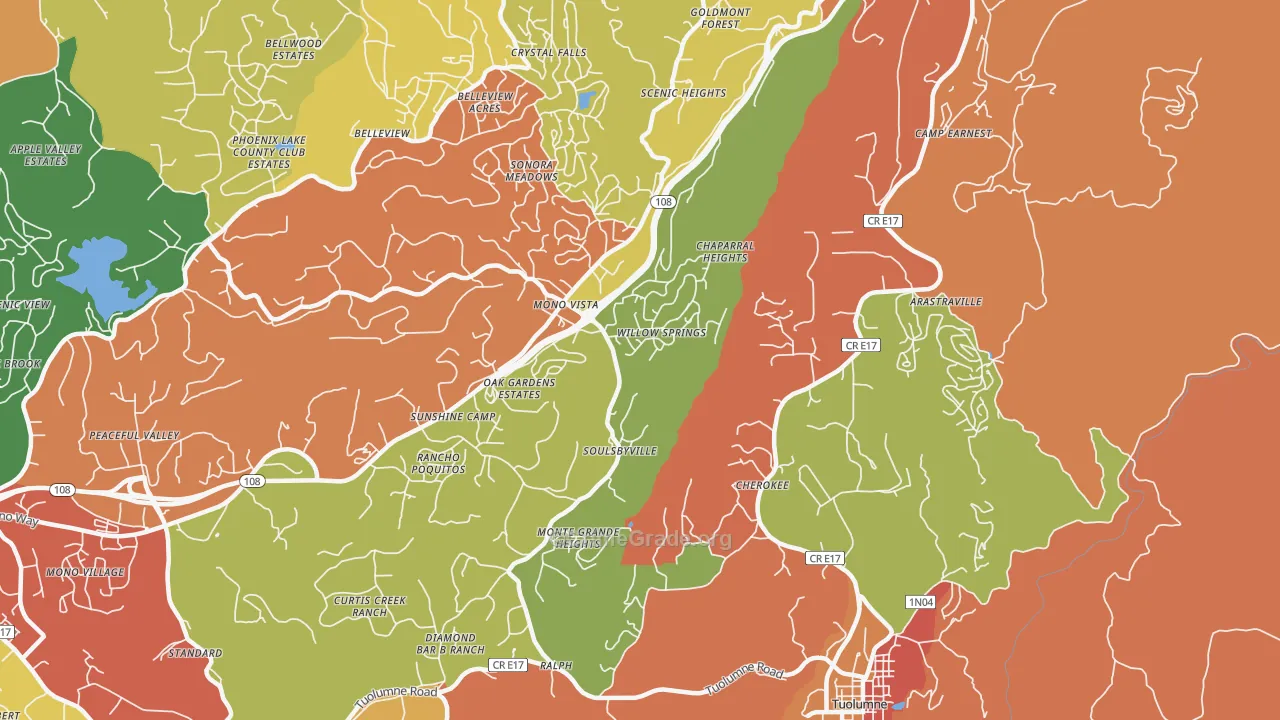 Soulsbyville, CA Map of Robbery Rates