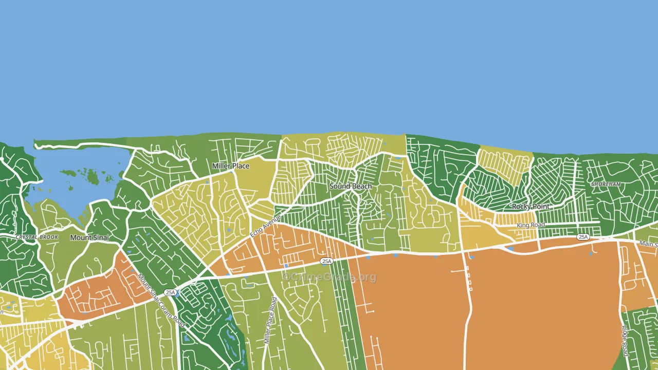 Sound Beach, NY Map of Robbery Rates