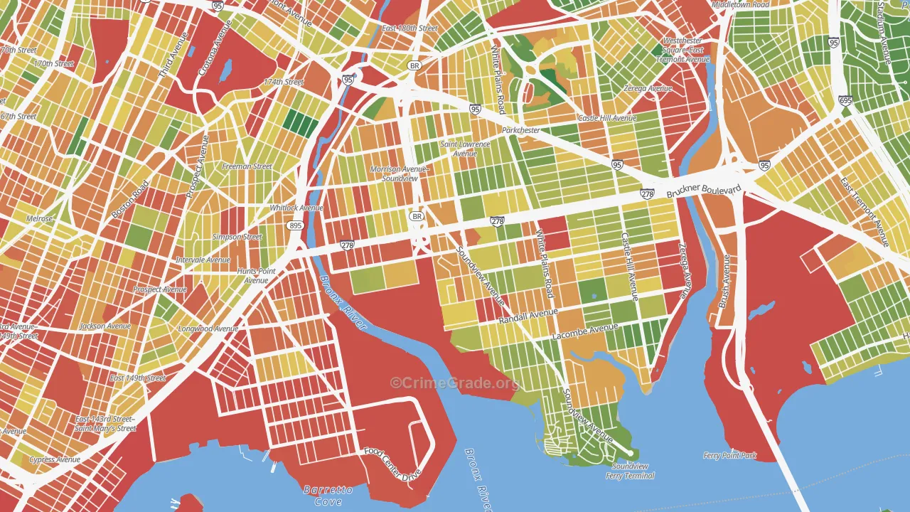 Soundview, Bronx, NY Map of Robbery Rates