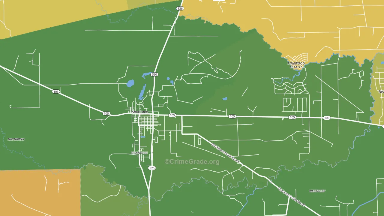Sour Lake, TX Map of Robbery Rates