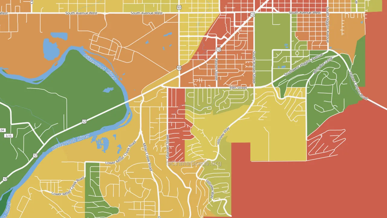 South 39th Street, Missoula, MT Map of Robbery Rates