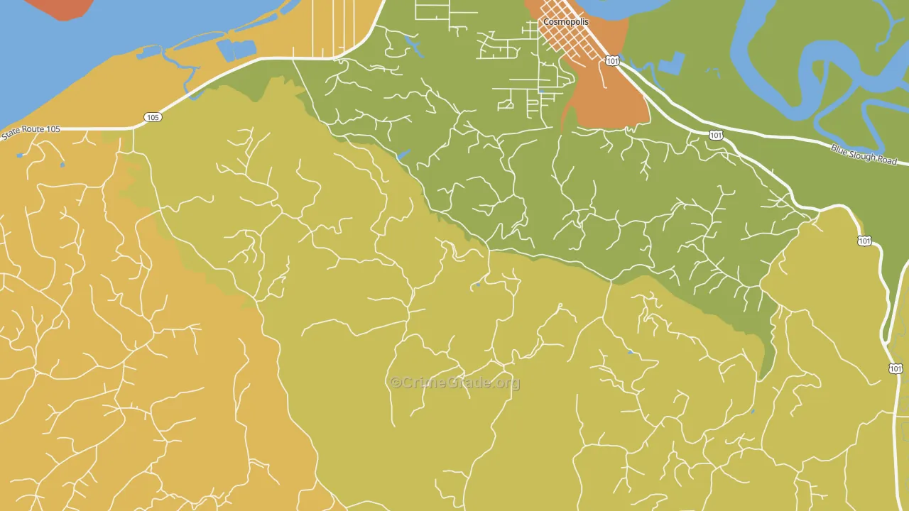 South Aberdeen, WA Map of Robbery Rates