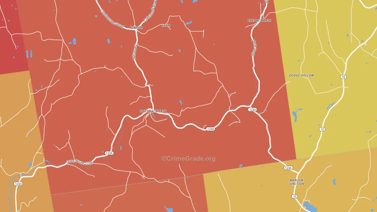 South Acworth, NH Map of Robbery Rates