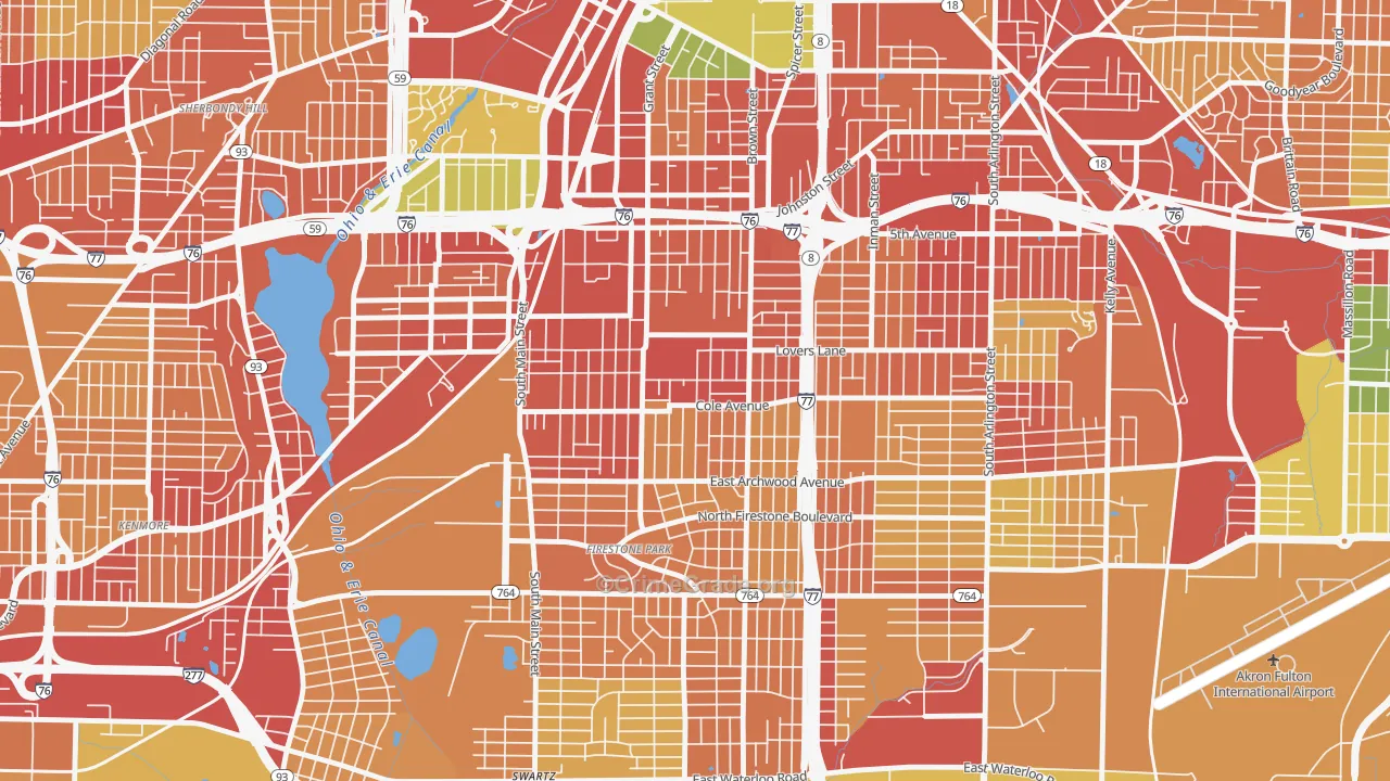 South Akron, Akron, OH Map of Robbery Rates