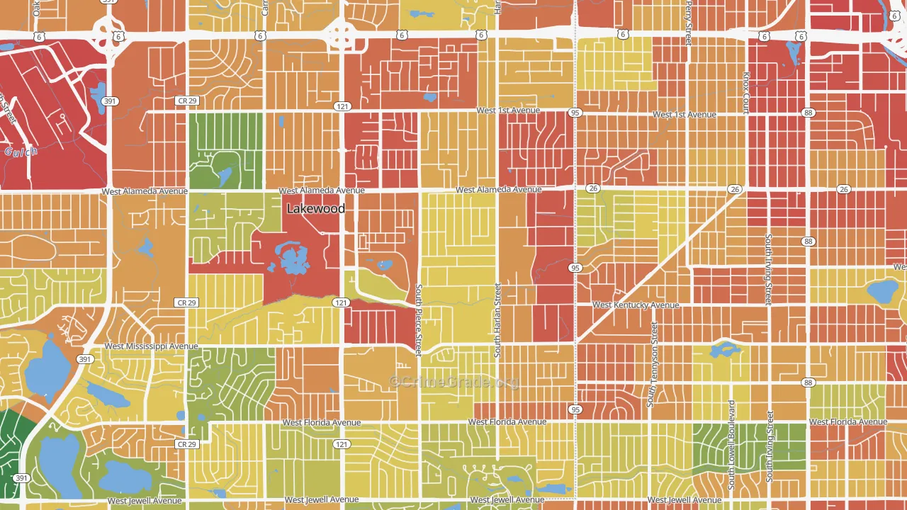 South Alameda, Lakewood, CO Map of Robbery Rates