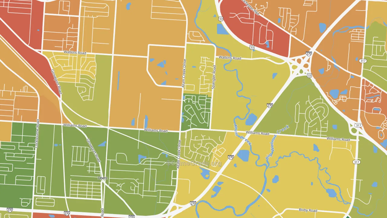 South Alum Creek, Columbus, OH Map of Robbery Rates