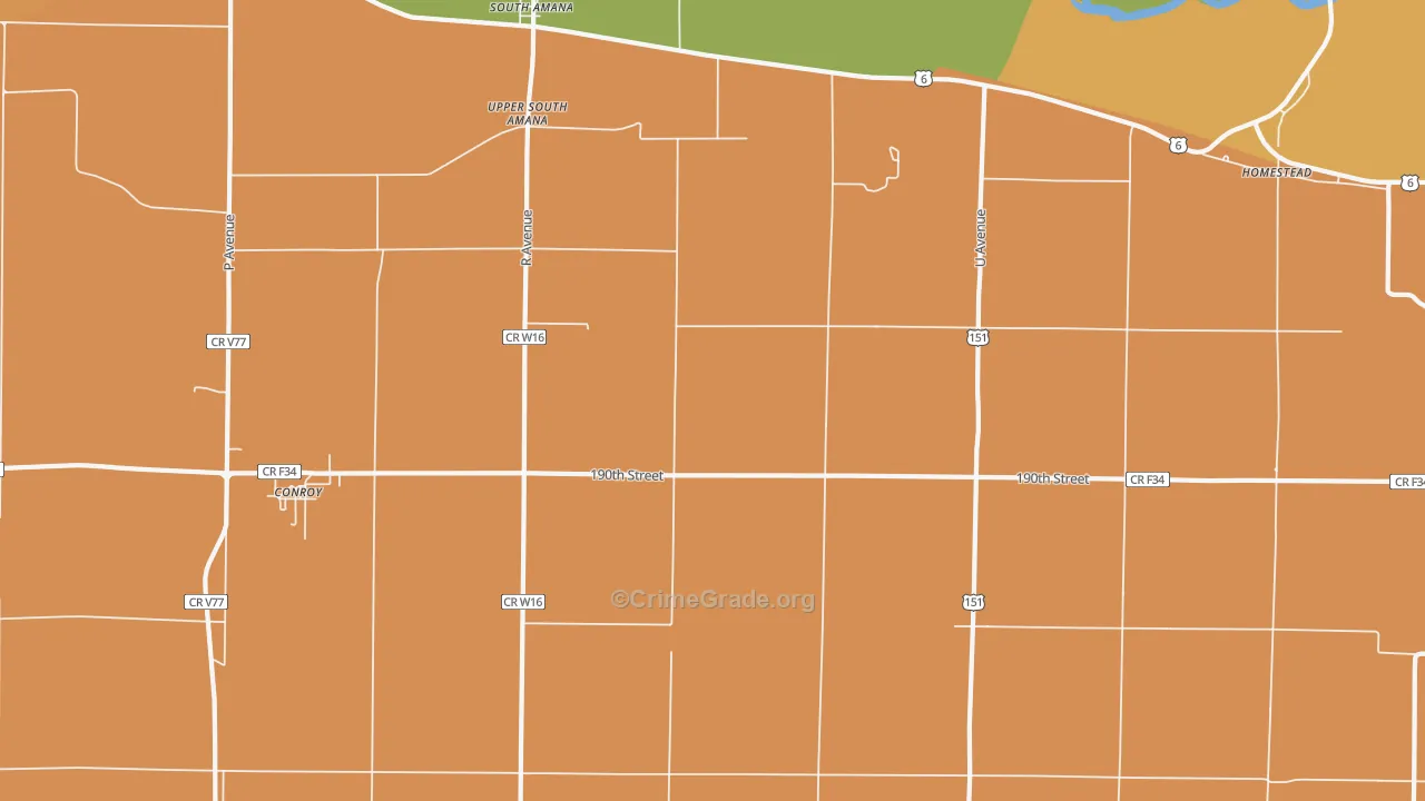 South Amana, IA Map of Robbery Rates
