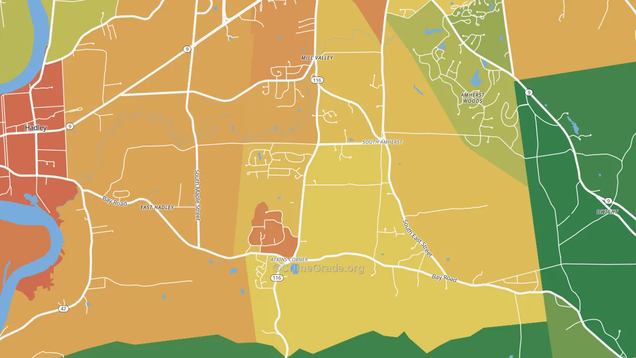 South Amherst, Amherst, MA Map of Robbery Rates