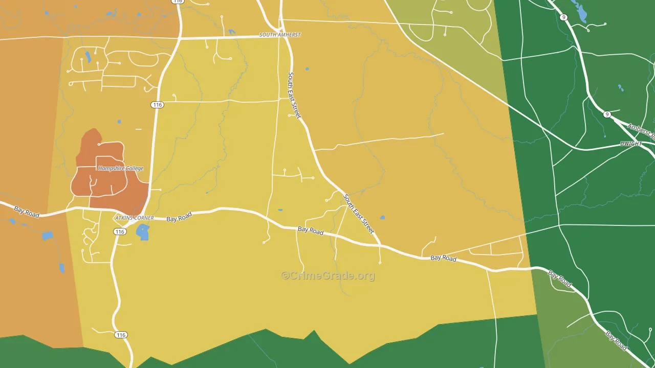 South Amherst, MA Map of Robbery Rates