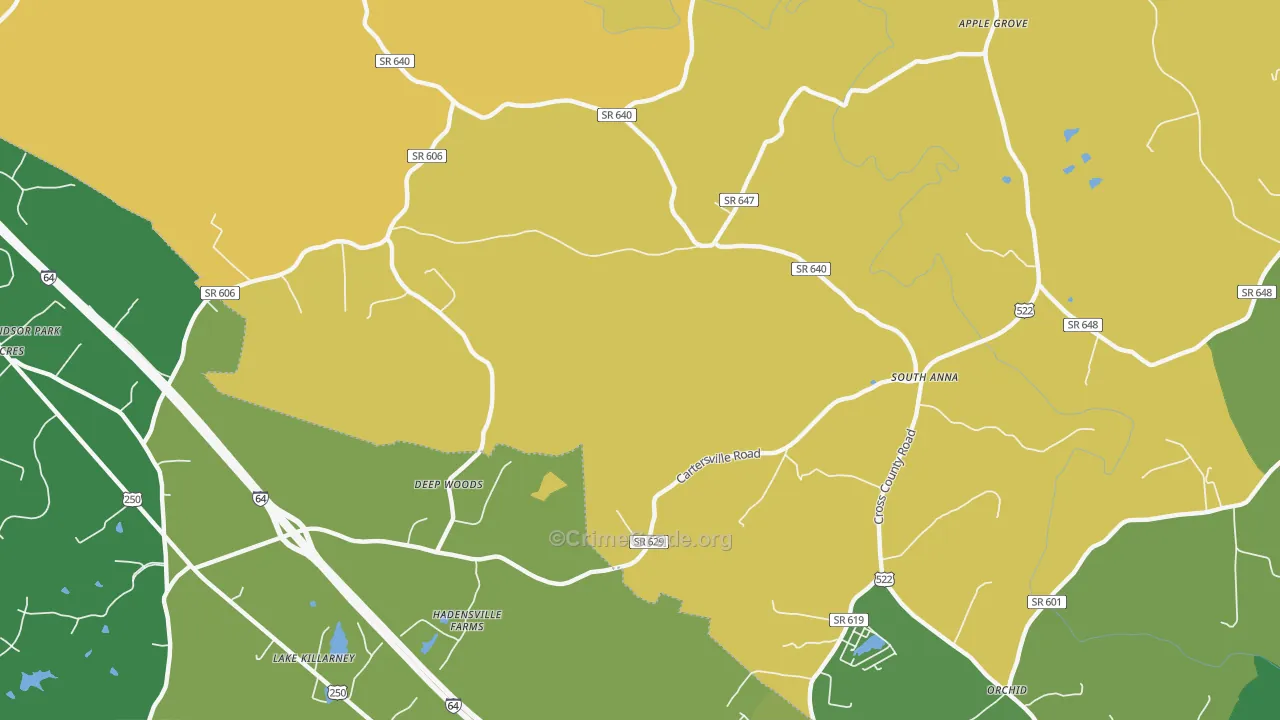 South Anna, VA Map of Robbery Rates
