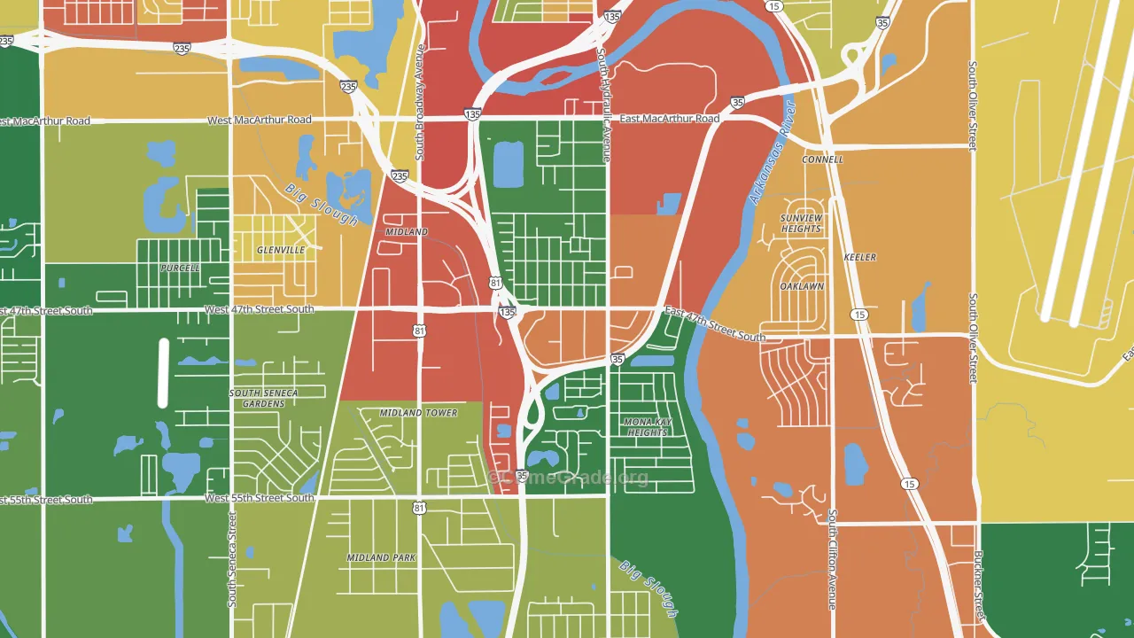 South Area, Wichita, KS Map of Robbery Rates
