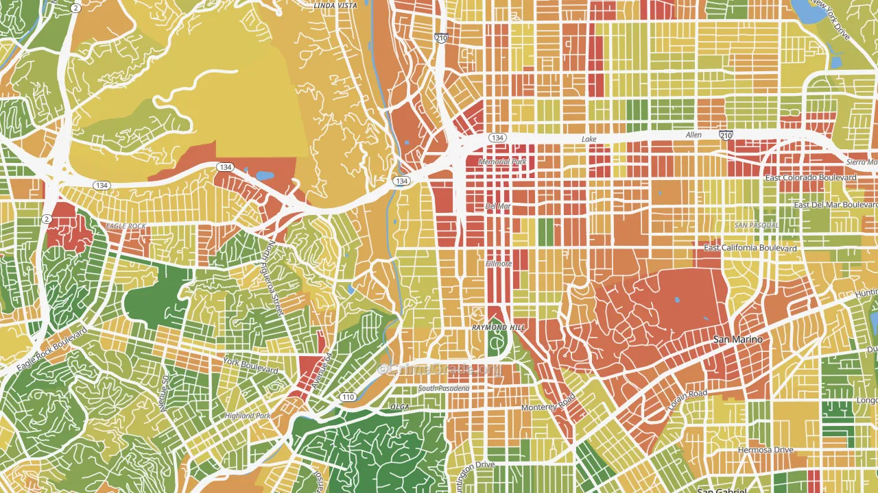 South Arroyo, Pasadena, CA Map of Robbery Rates