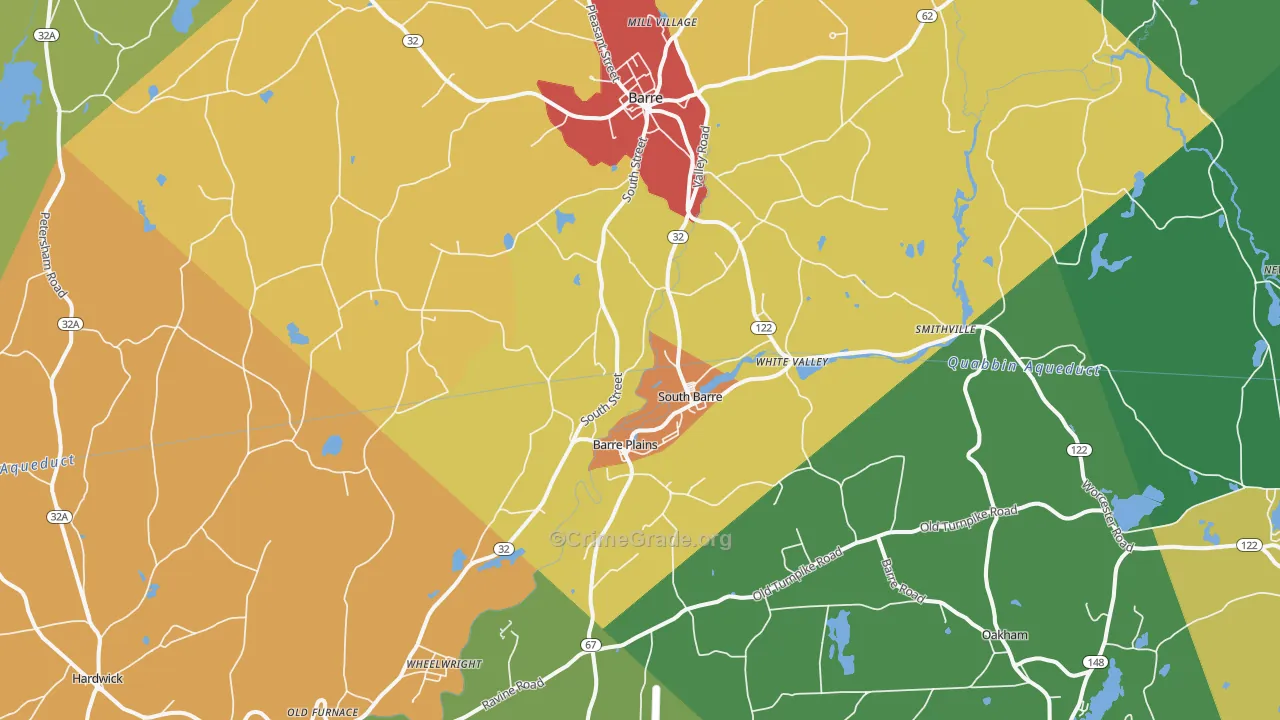 South Barre, MA Map of Robbery Rates