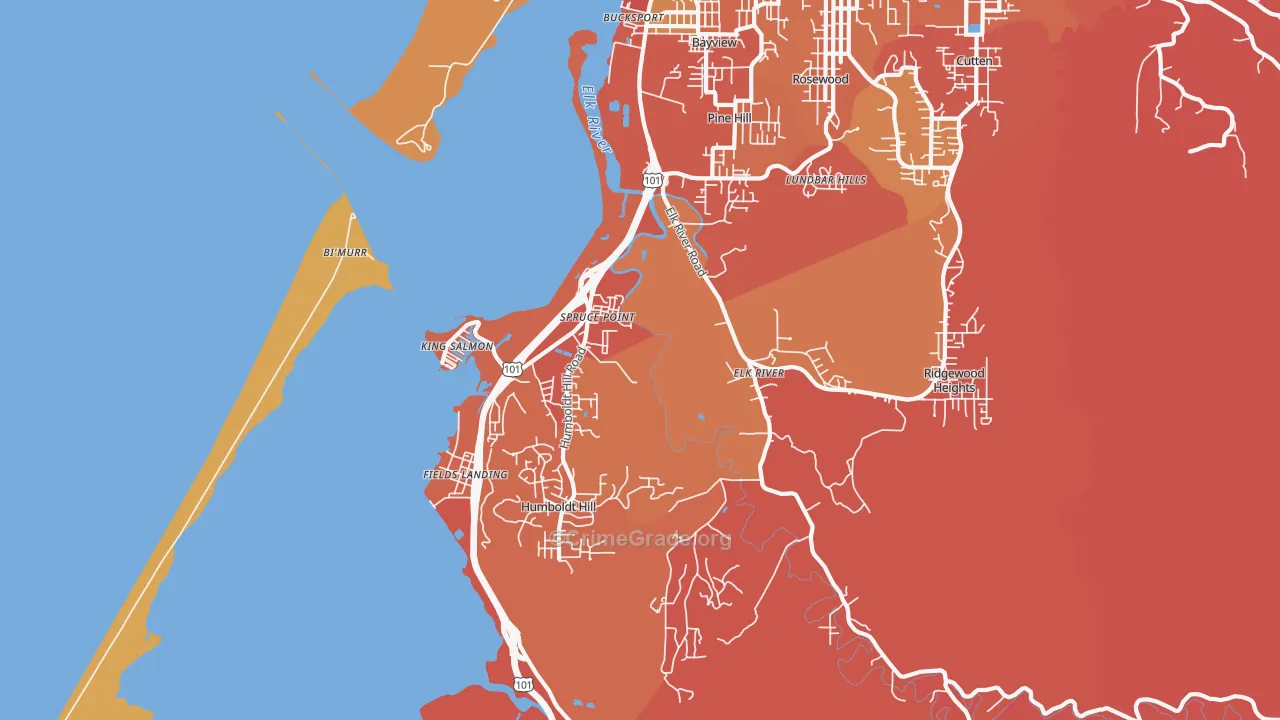 South Bay, Eureka, CA Map of Robbery Rates