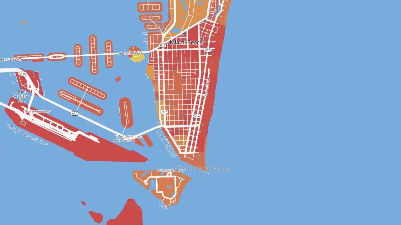 South Beach Miami Beach, Miami Beach, FL Map of Robbery Rates