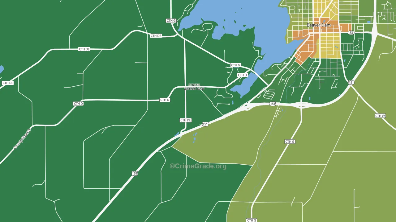 South Beaver Dam, WI Map of Robbery Rates