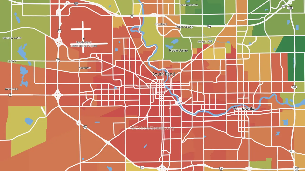 South Bend, IN Map of Robbery Rates