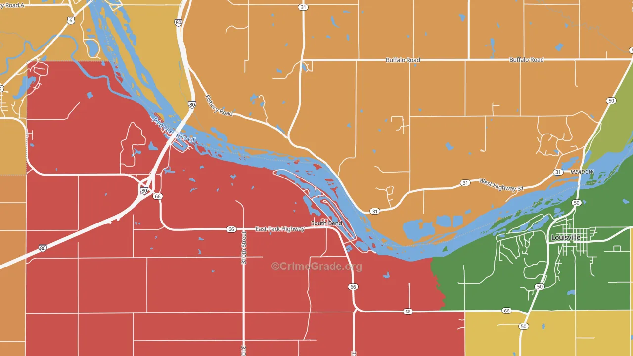 South Bend, NE Map of Robbery Rates