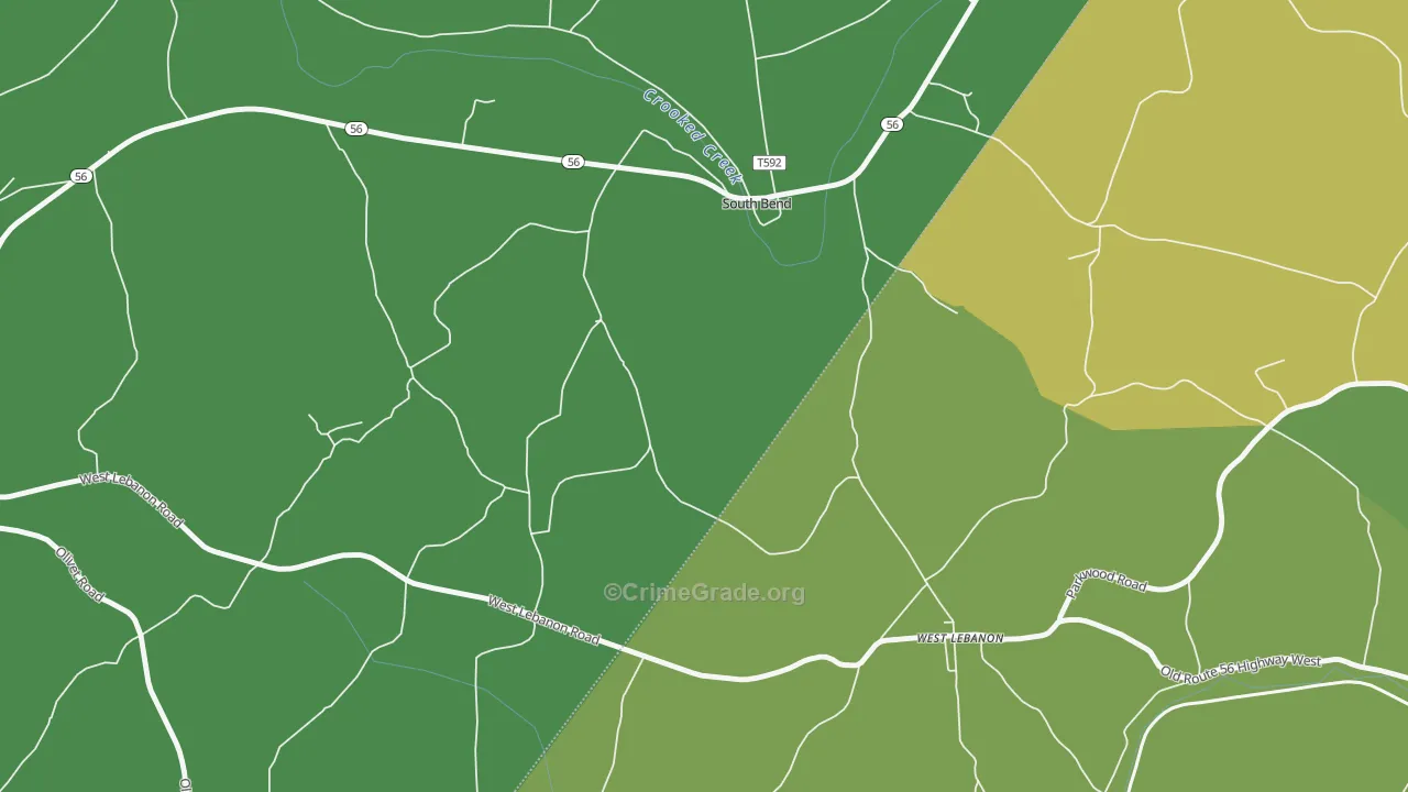 South Bend, PA Map of Robbery Rates