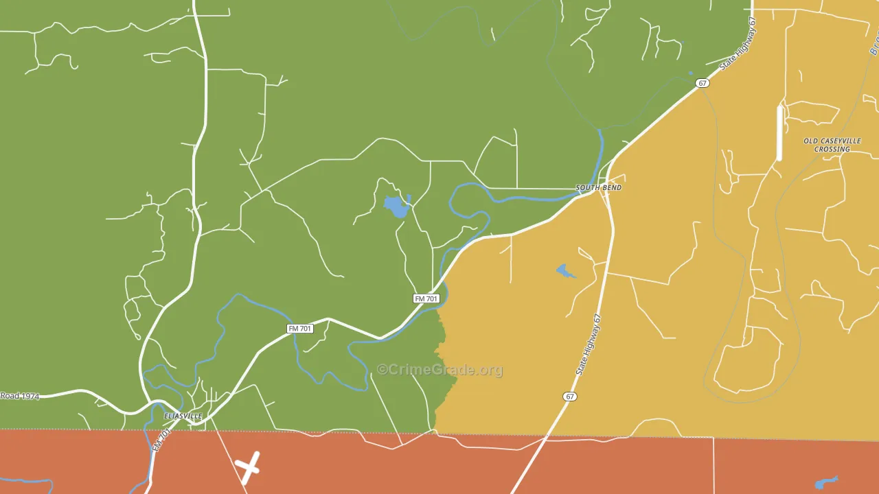 South Bend, TX Map of Robbery Rates