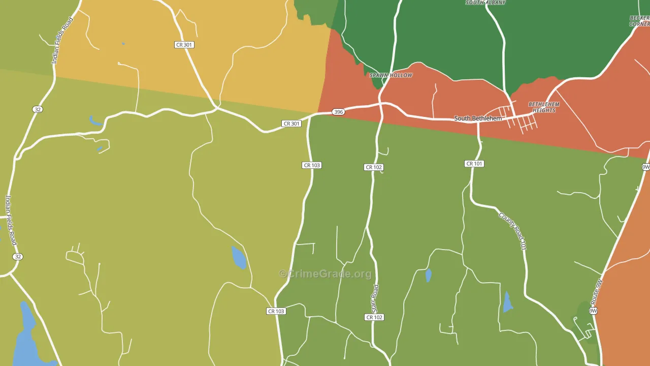 South Bethlehem, NY Map of Robbery Rates