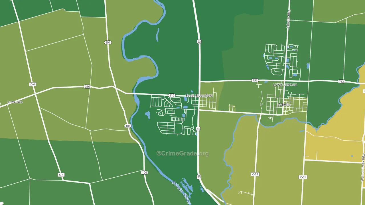South Bloomfield, OH Map of Robbery Rates